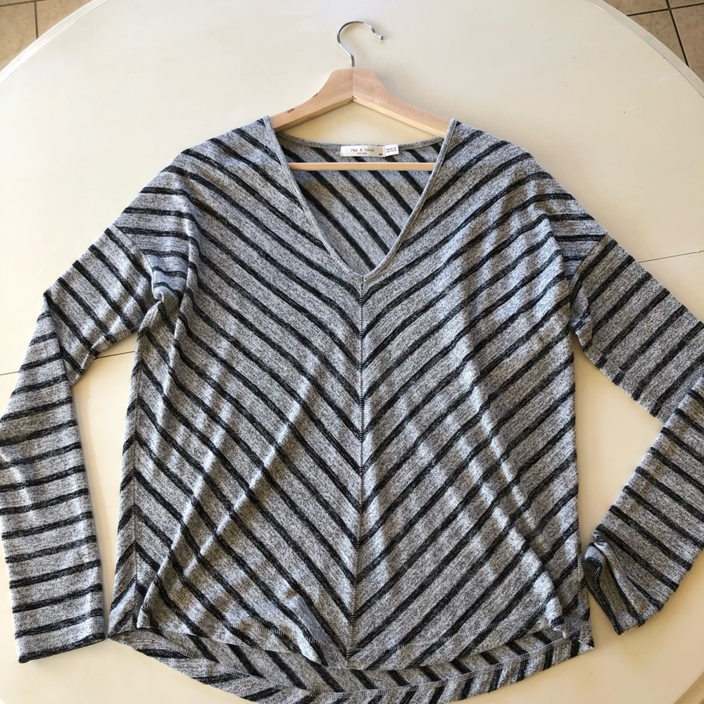 Rag & Bone Striped Hudson V-Neck Jersey Sweater Size S - Picture 2 of 6